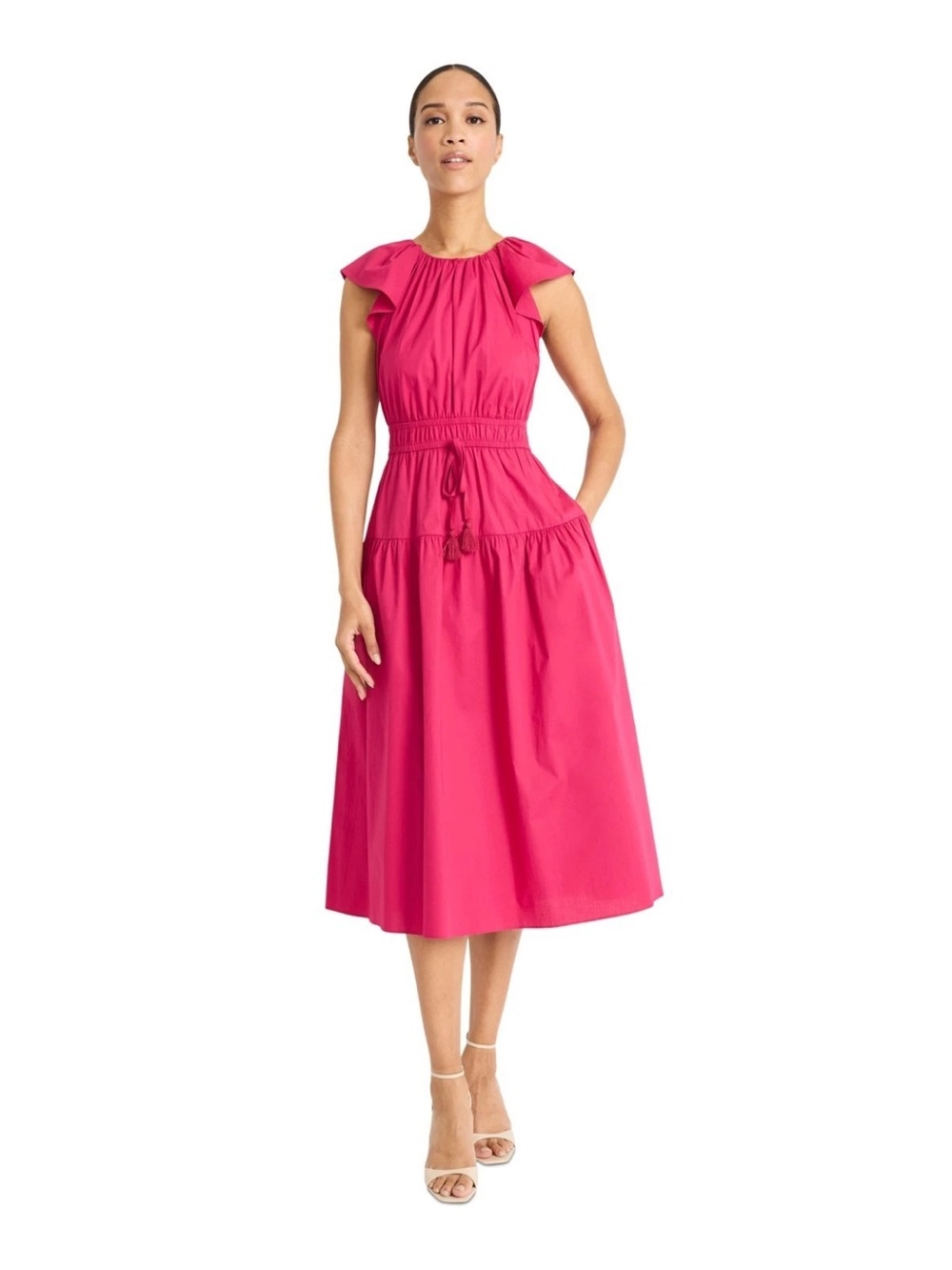 Maggy London Vivacious Pink Tie Waist Midi Dress Sizes 10